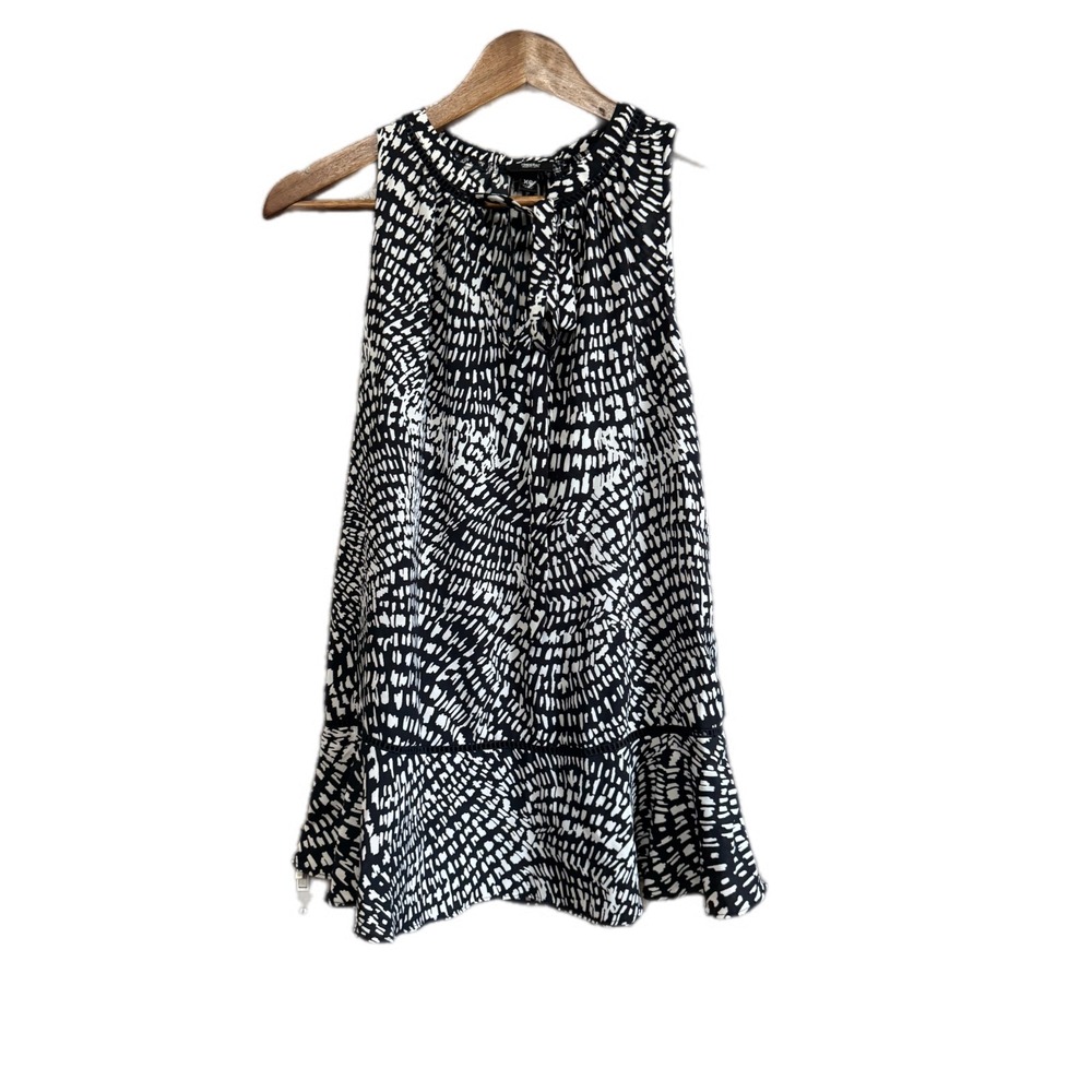 Mossimo Abstract Print Sleeveless Blouse Women XS Black White Excellent Tie Neck